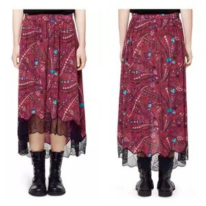 NEW ZADIG‎ & VOLTAIRE Joslin Psyche high low lace Skirt In Red Size 36